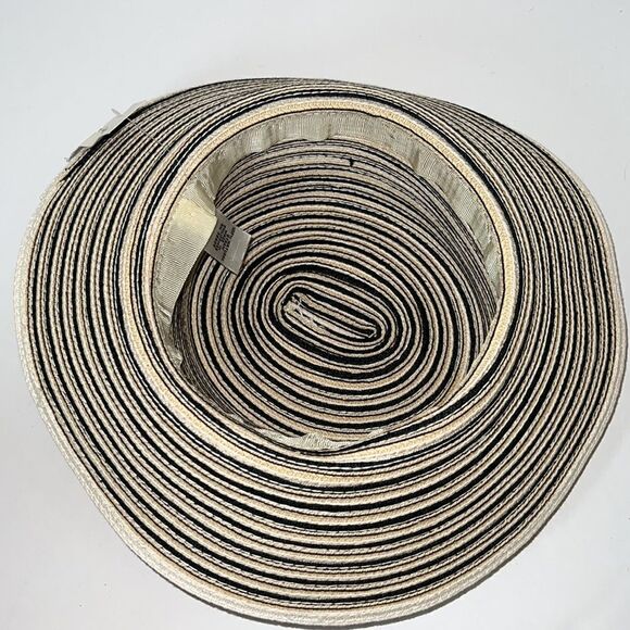 Preston & York Floppy Straw Sun Hat Black and Tan and Cream Striped - Picture 5 of 10